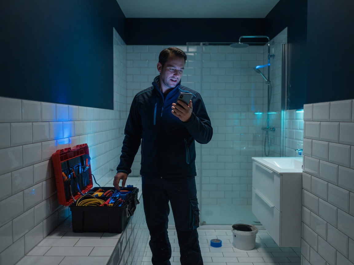 Iemand op de klus zegt z’n uren in op de telefoon