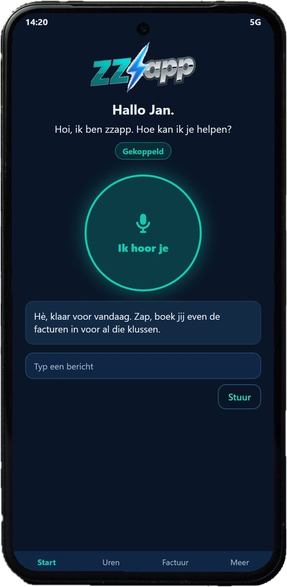 ZZapp Start op een telefoon: officieel woordmerk, Gekoppeld, Ik hoor je